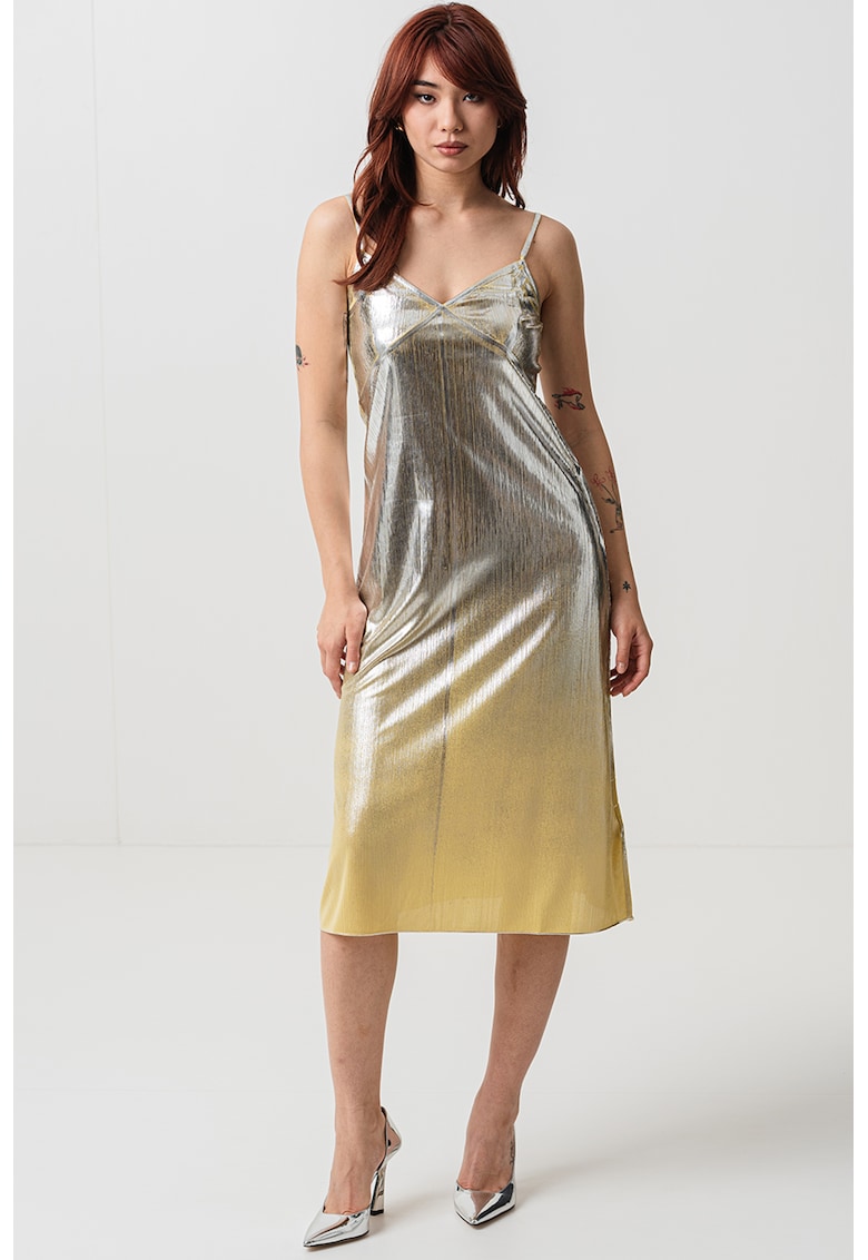 Oferte la Rochie midi cu apsect satinat Brighton - Verde masliniu/Argintiu