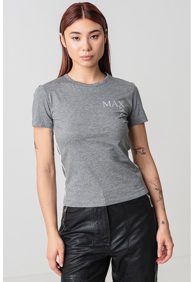 Oferte la Tricou cu decolteu rotund si imprimeu logo - Gri