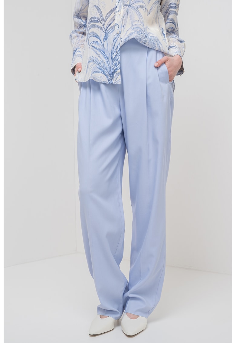 Oferte la Pantaloni drepti cu talie inalta - Albastru pastel