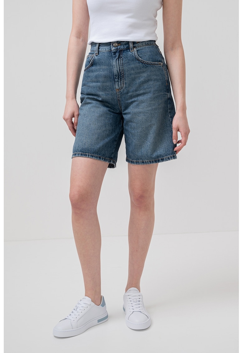 Oferte la Pantaloni scurti de denim cu talie inalta - Albastru inchis
