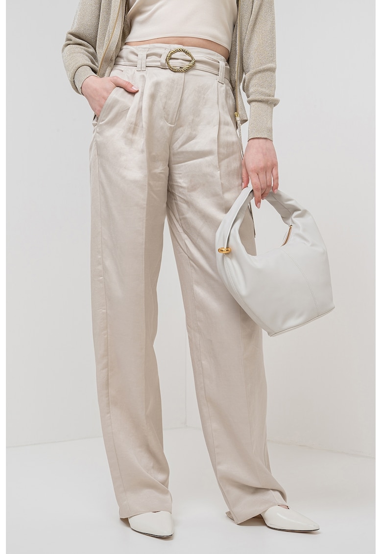 Oferte la Pantaloni drepti din amestec de in - Bej deschis