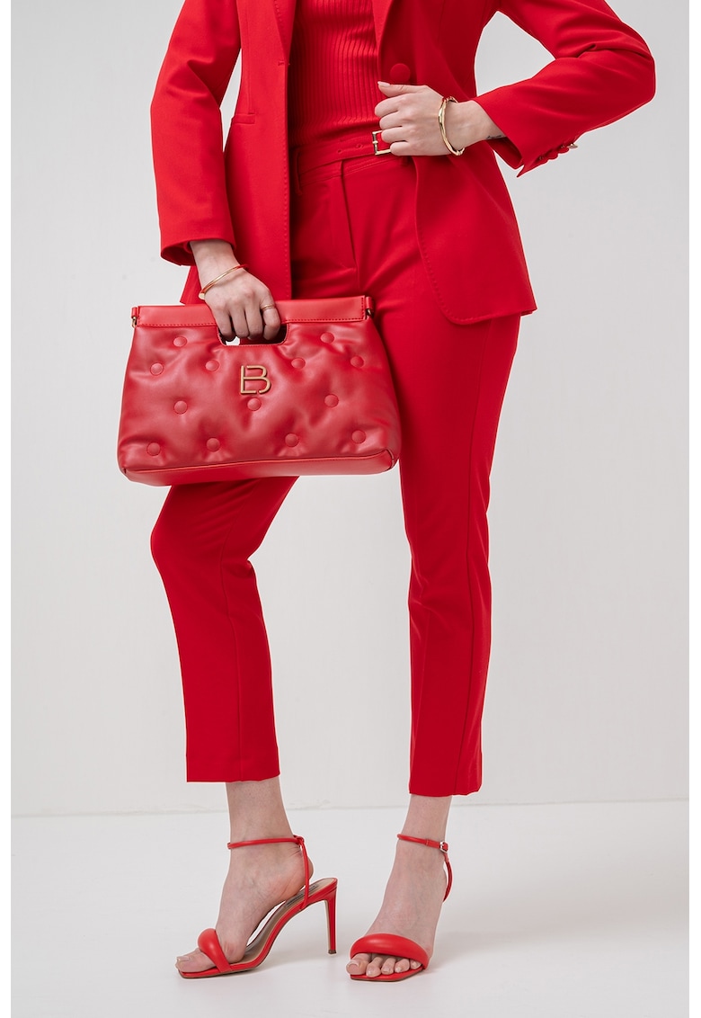 Oferte la Pantaloni crop cu talie inalta - Rosu