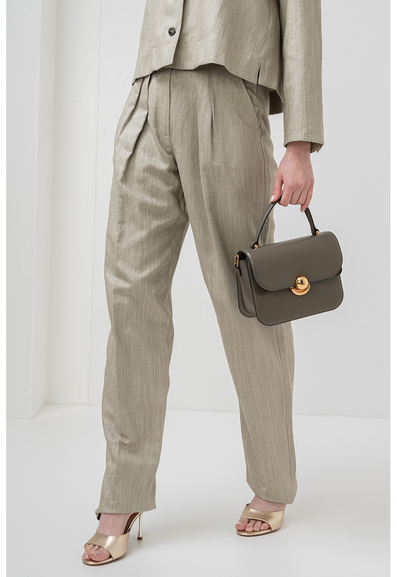 Oferte la Pantaloni drepti cu talie inalta - Auriu/Kaki