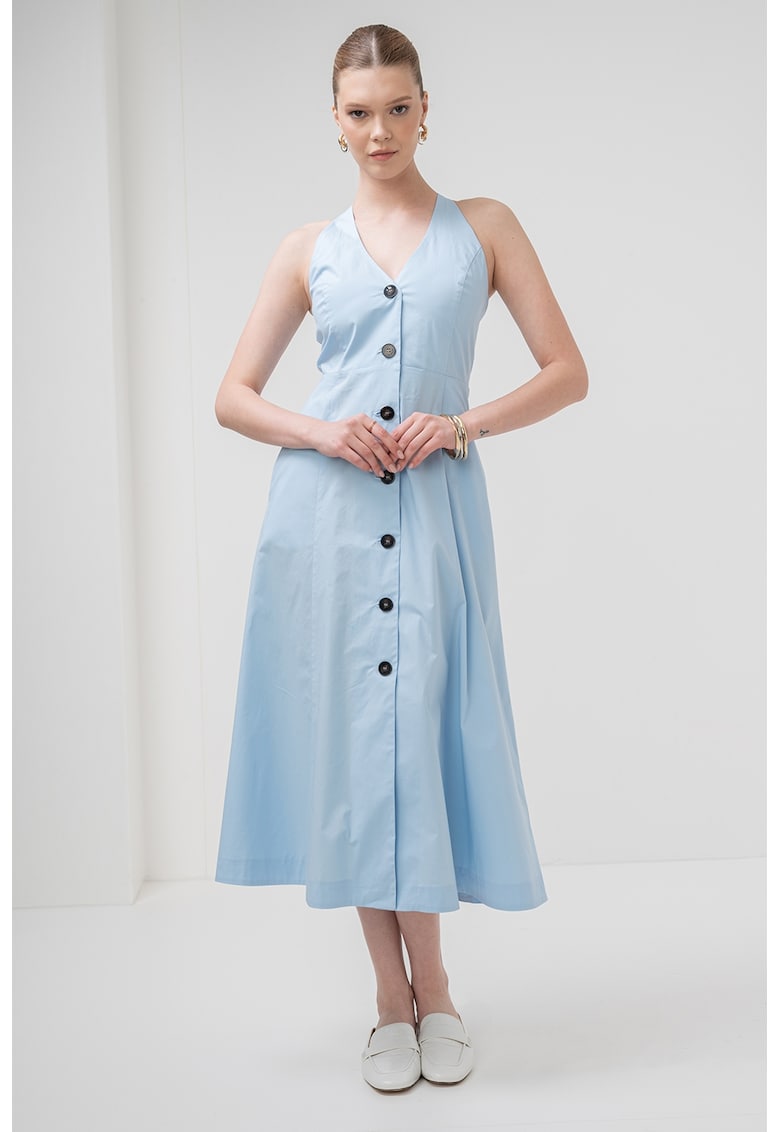 Oferte la Rochie evazata cu decolteu in V Pioppo - Albastru pastel