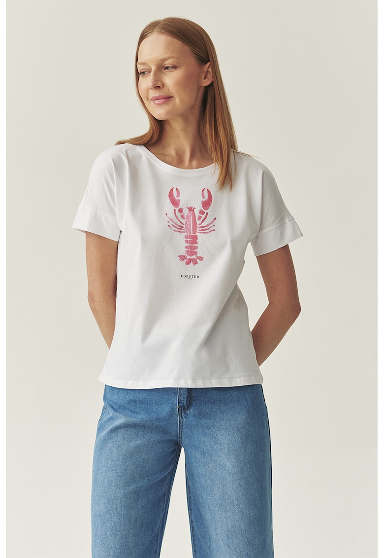 Oferte la Tricou lejer din bumbac cu imprimeu - Roz pastel/Alb optic