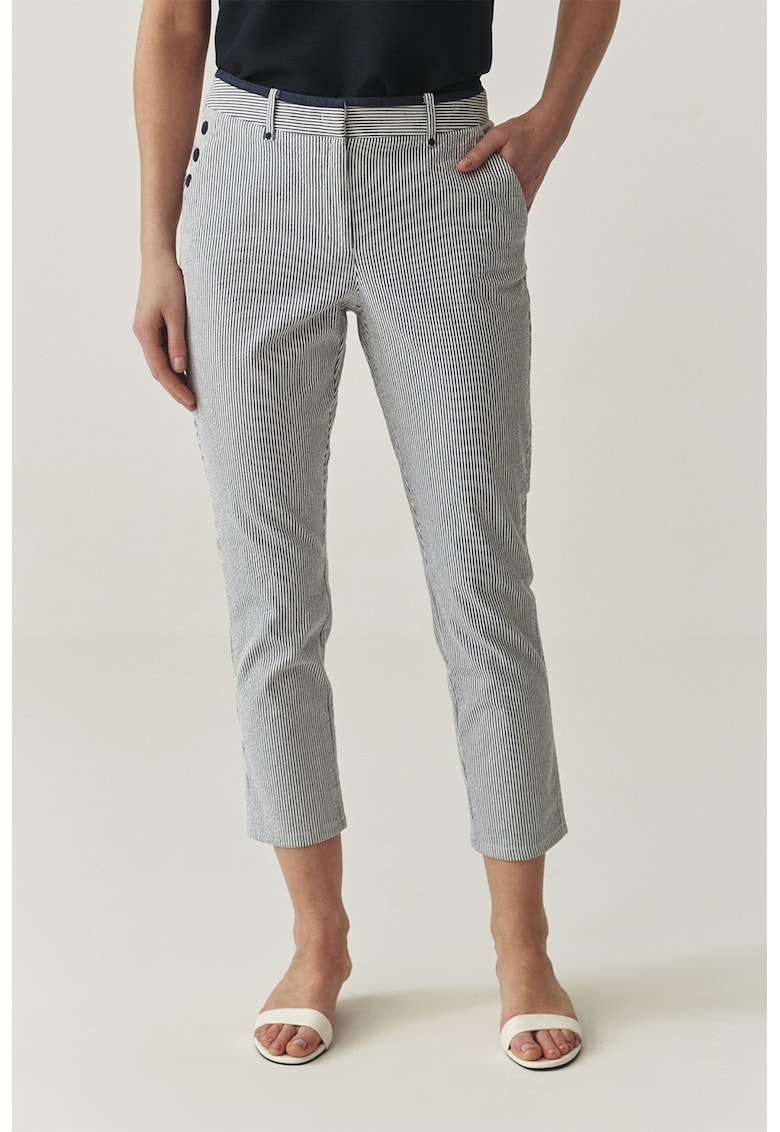 Oferte la Pantaloni chino crop cu model in dungi - Negru/Alb murdar