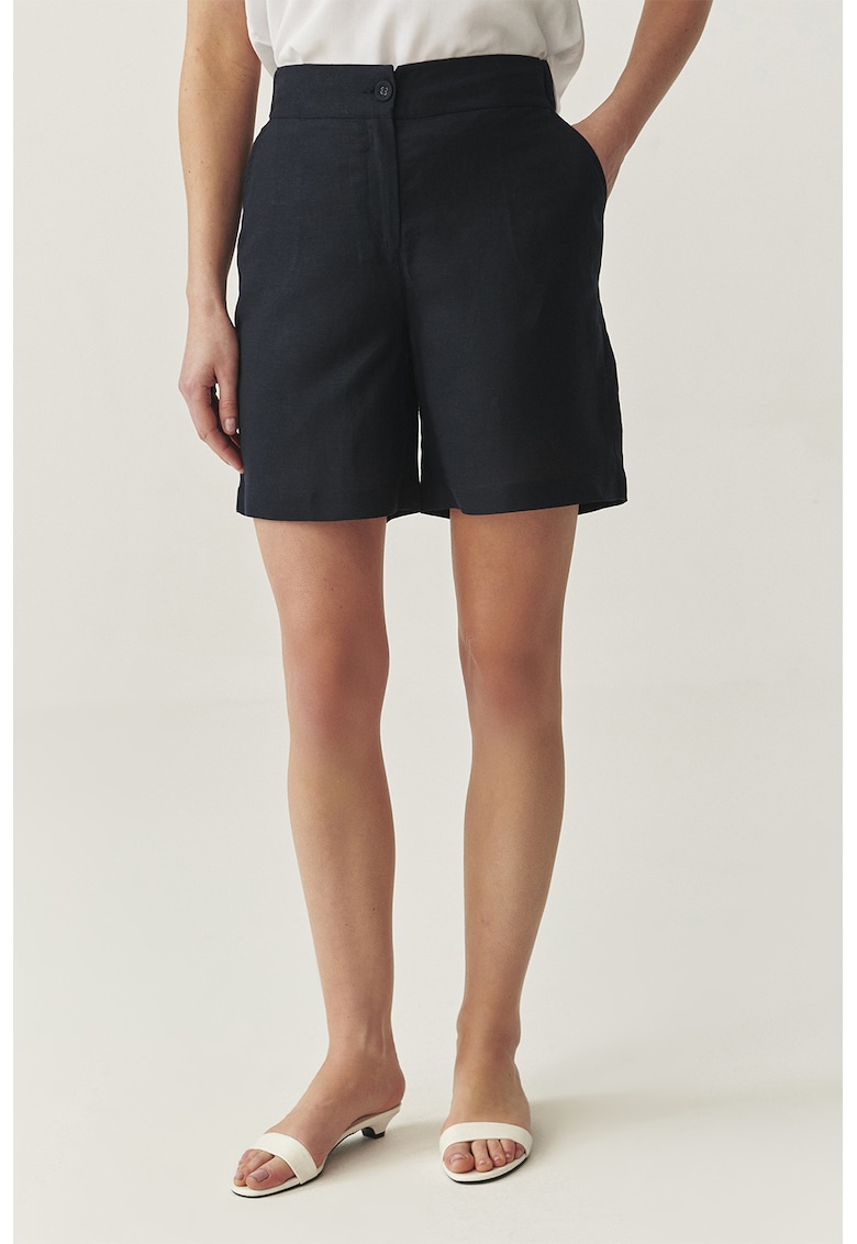 Oferte la Pantaloni scurti din in si lyocell cu buzunare laterale - Negru