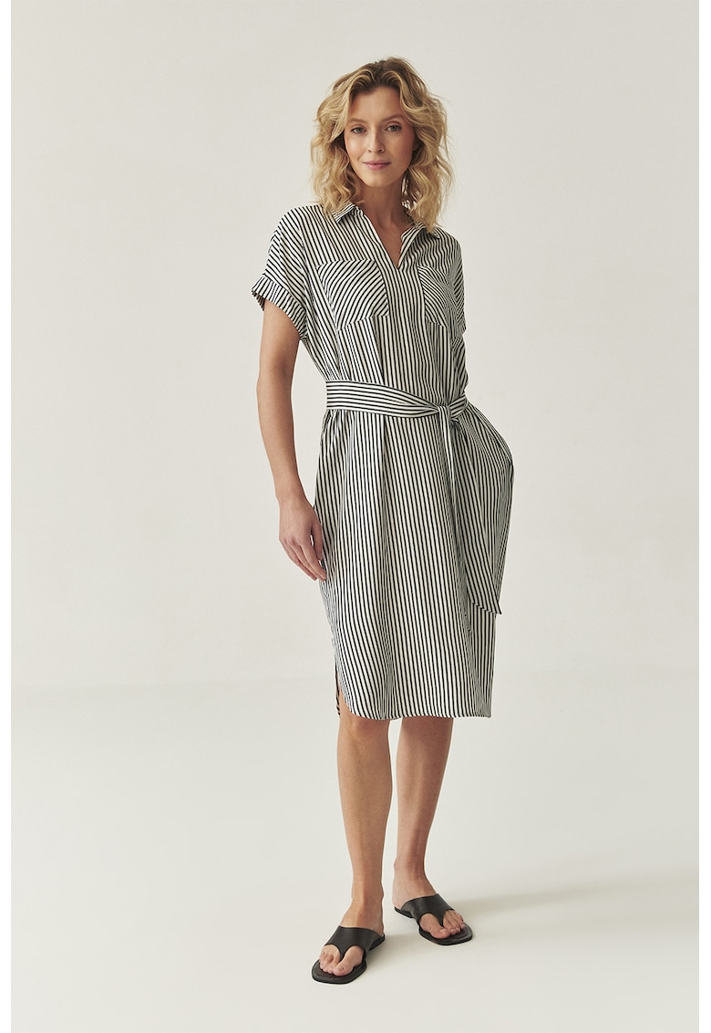 Rochie midi cu model in dungi - Negru/Alb murdar