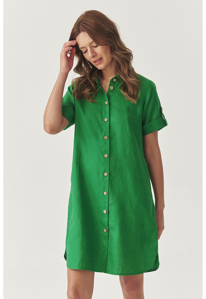 Oferte la Rochie scurta din in cu nasturi - Verde