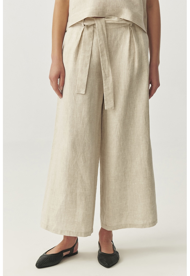 Oferte la Pantaloni din in cu croiala ampla - Bej