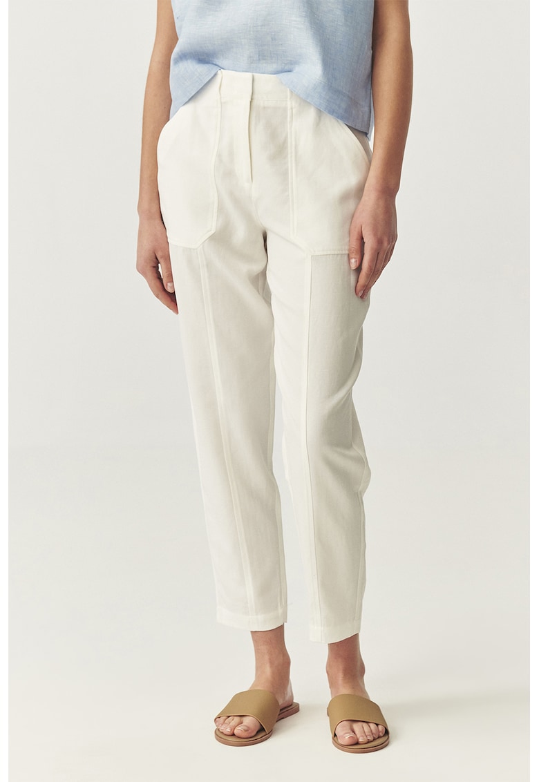 Oferte la Pantaloni crop din amestec de lyocell - Alb murdar