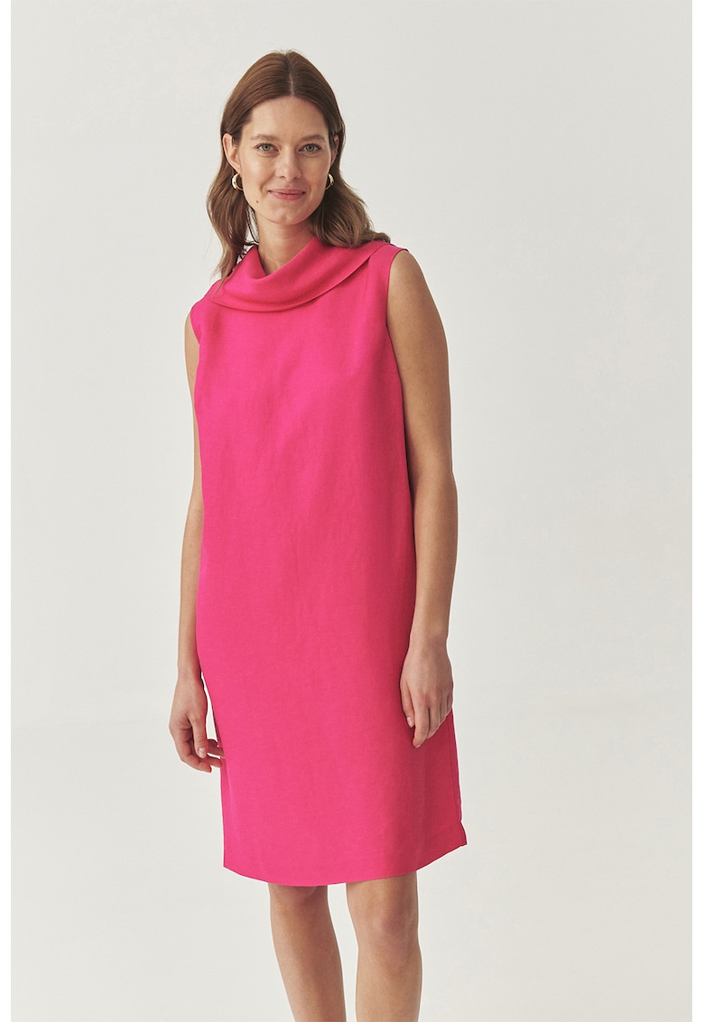Oferte la Rochie din amestec de in cu croiala in A si decolteu drapat - Fucsia