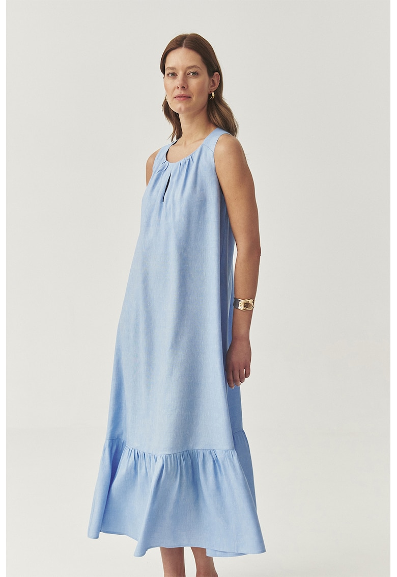 Oferte la Rochie din amestec de in cu pliuri - fara maneci - Albastru pastel