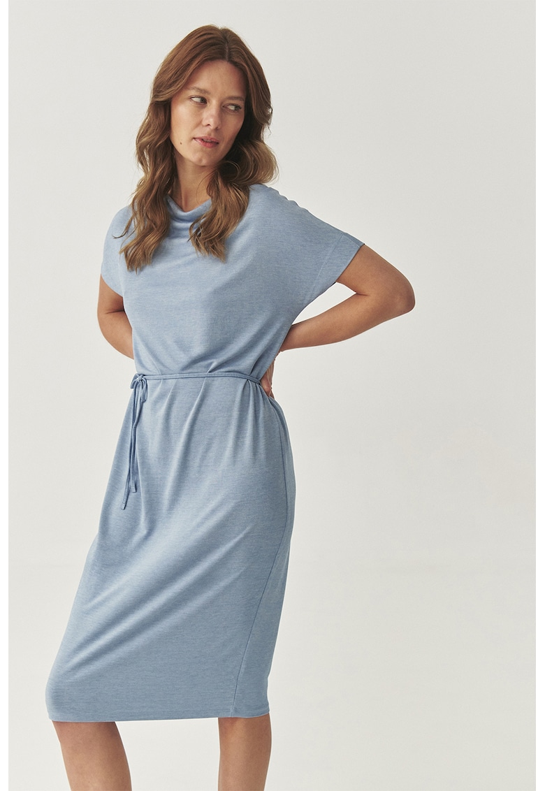 Oferte la Rochie midi din amestec de modal si decolteu drapat - Albastru prafuit