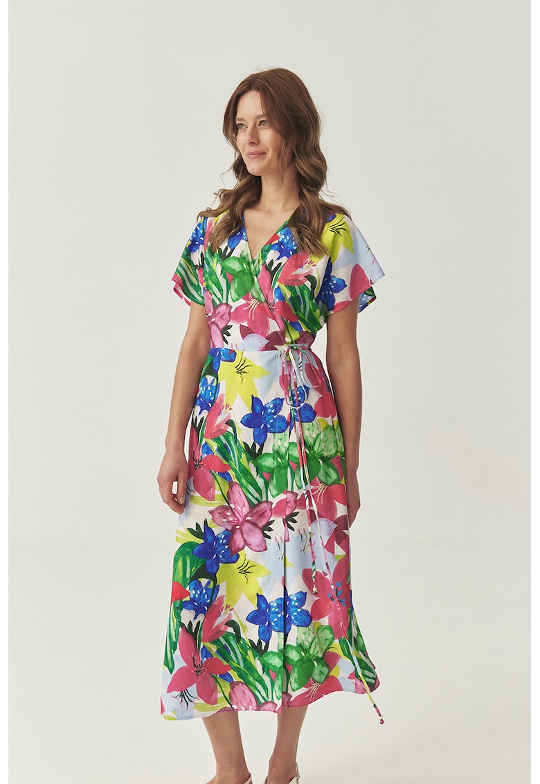 Oferte la Rochie petrecuta cu imprimeu floral - Albastru inchis/Alb optic/Verde aquamarin