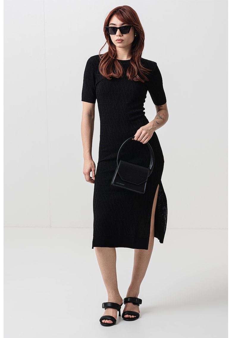 Rochie midi din tricot cu logo - Negru