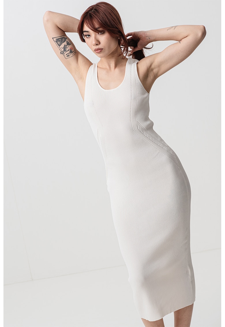 Oferte la Rochie cambrata cu model striat - Alb fildes