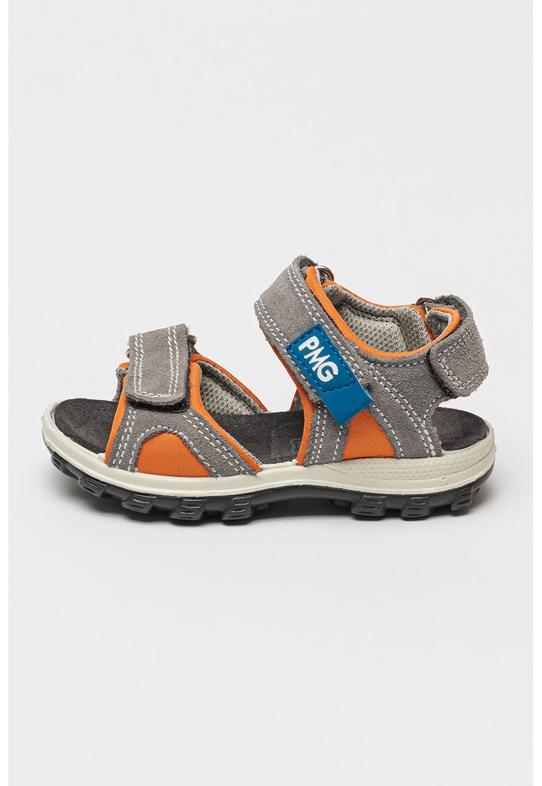 Oferte la Sandale din piele cu velcro - Gri deschis/Portocaliu