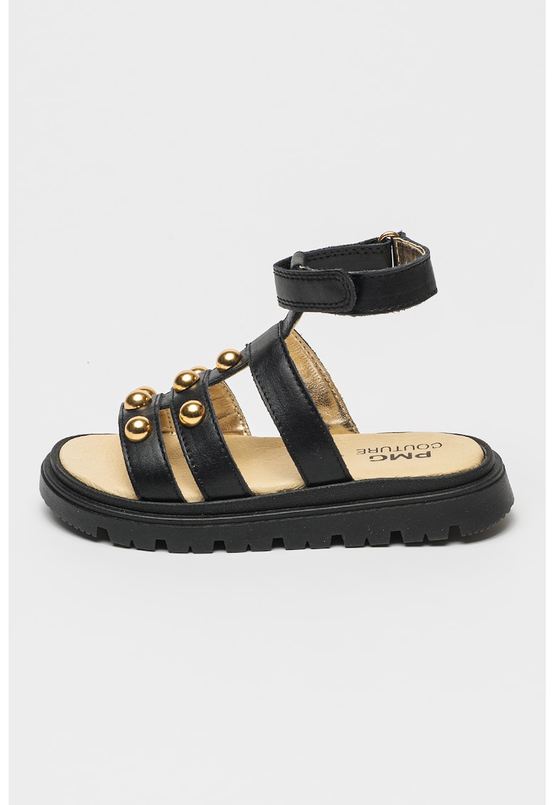 Oferte la Sandale din piele cu velcro - Auriu/Negru