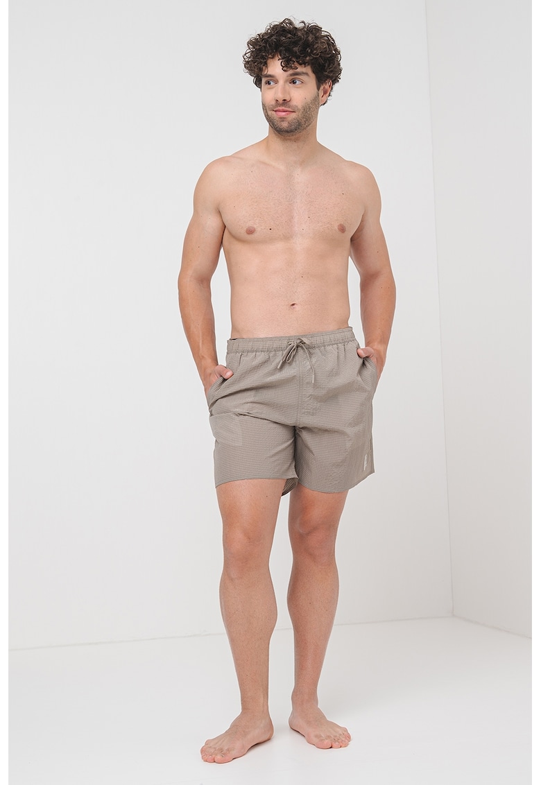 Oferte la Pantaloni scurti de baie cu snur de ajustare si buzunare laterale - Maro nisip
