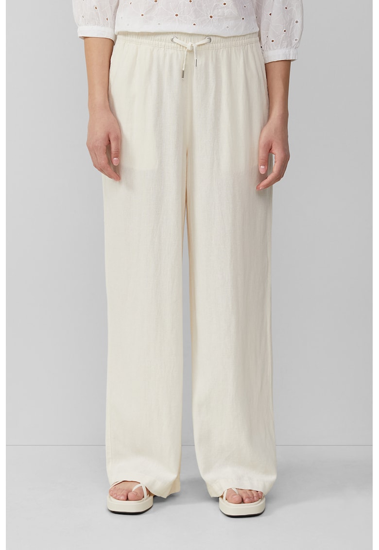 Oferte la Pantaloni drepti din amestec de in - Alb fildes