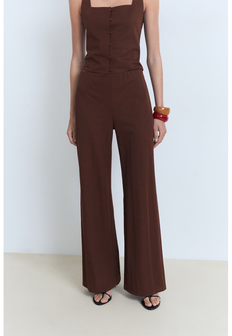 Oferte la Pantaloni cu croiala ampla si model uni - Maro inchis