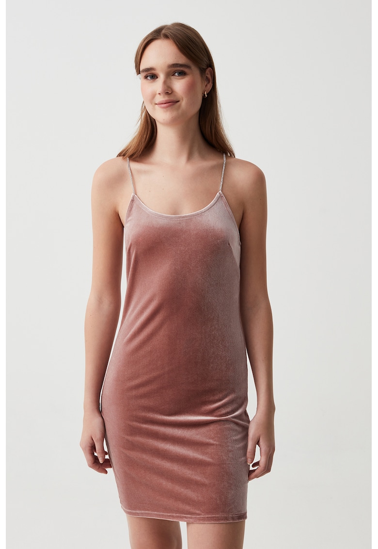 Rochie cambrata de catifea - Roz prafuit