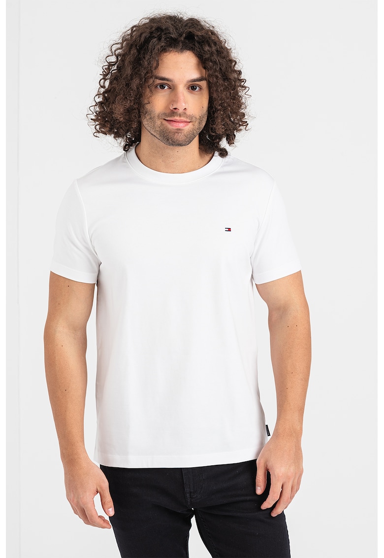 Tricou slim fit cu decolteu la baza gatului - Alb