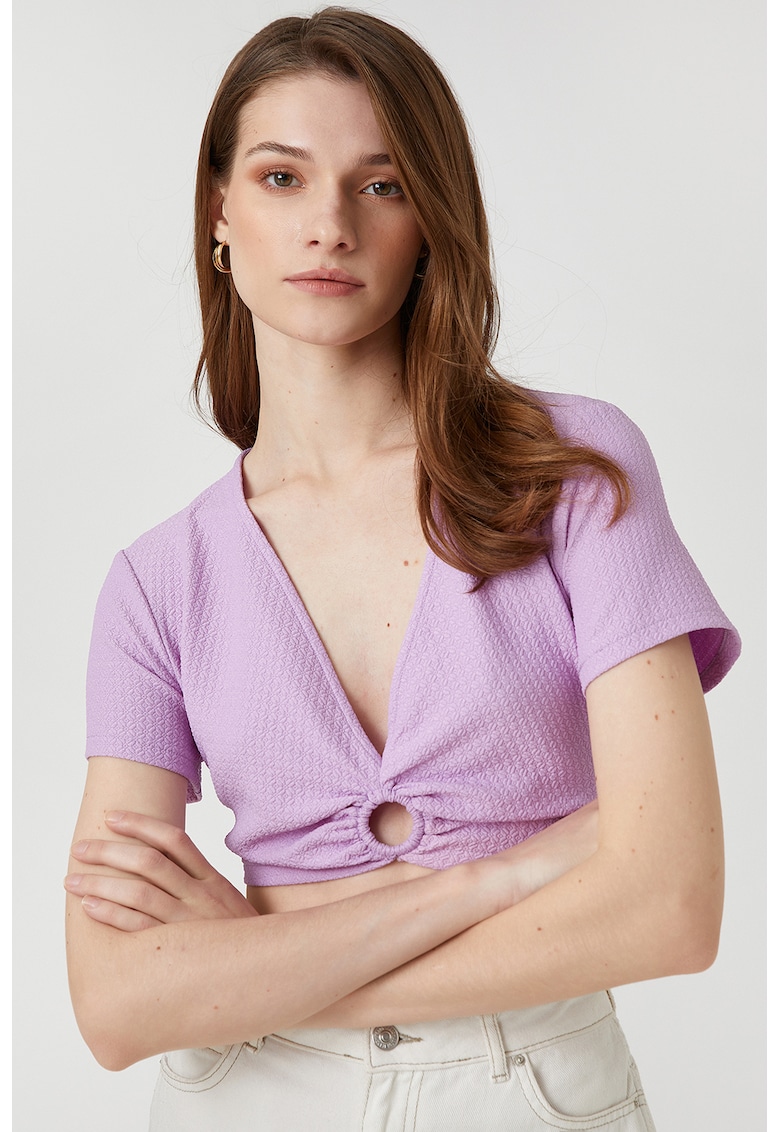 Tricou crop cu decolteu in V - Lila