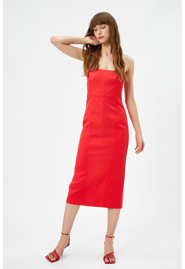 Rochie midi cu decolteu pe umeri - Rosu
