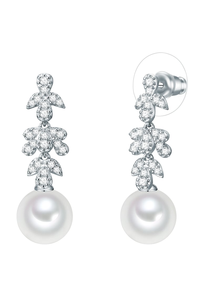 Cercei drop decorati cu perle si zirconia 22549 - Argintiu