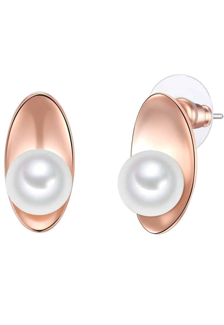 Cercei cu tija placati cu aur de 14K si decorati cu perle sintetice - Auriu rose
