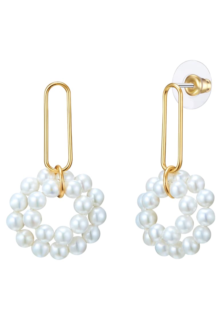 Cercei placati cu aur de 14K si decorati cu perle sintetice - Auriu