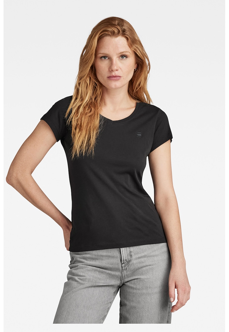 Tricou de bumbac organic cu decolteu in V Eyben - Negru