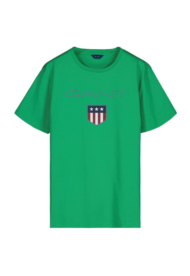 Tricou cu decolteu rotund si imprimeu logo - Verde deschis