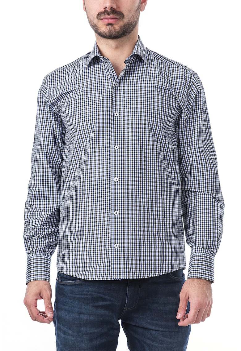 Camasa regular fit din bumbac cu model in carouri - Alb/Kaki/Bleumarin