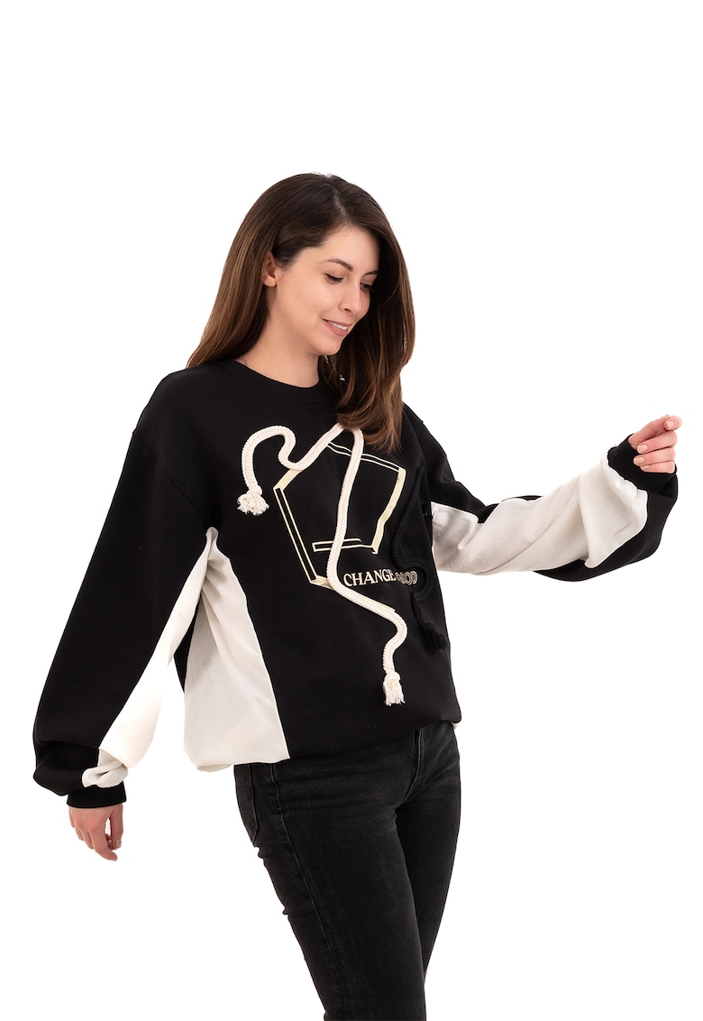 Bluza de trening cu imprimeu text - Negru/Bej