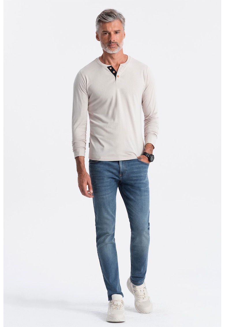 Bluza din bumbac cu fenta cu nasturi - Gri deschis