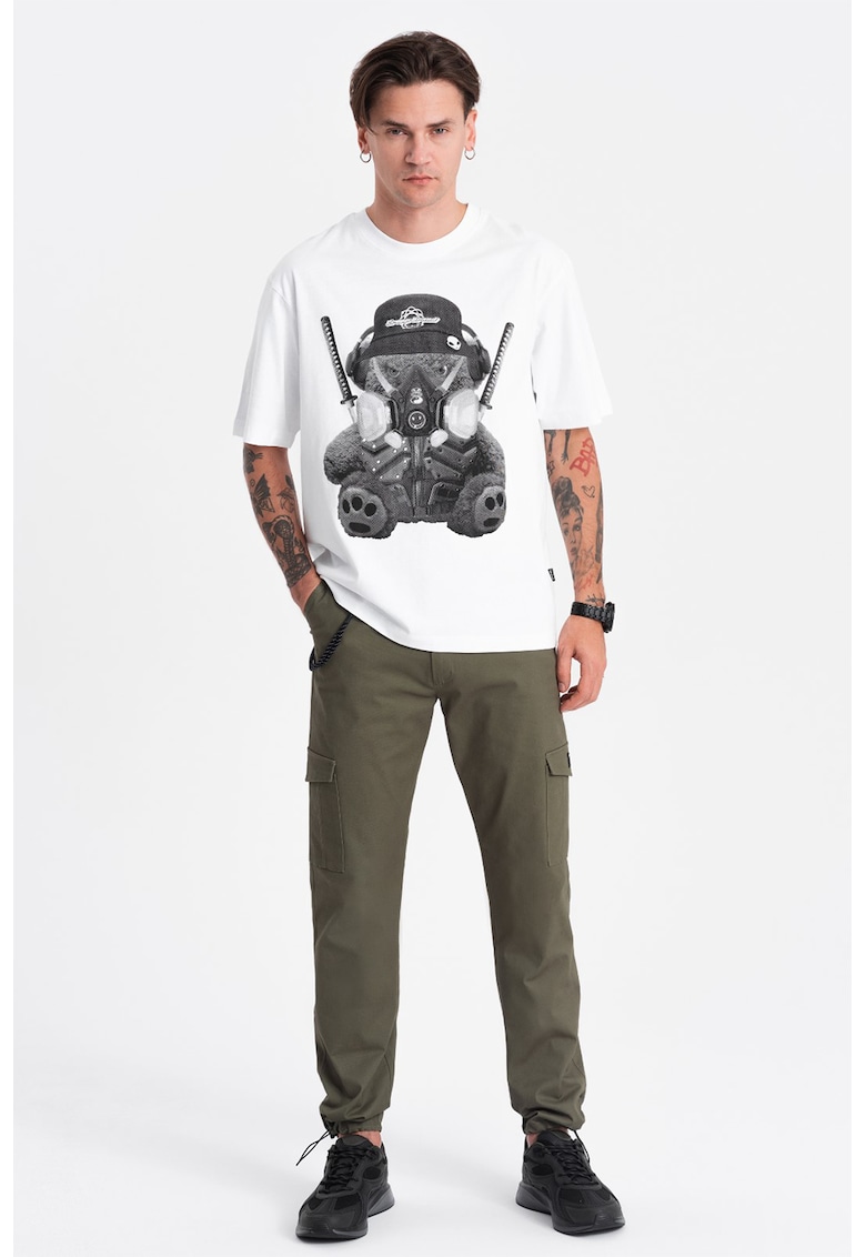 Pantaloni cargo cu snururi de ajustare la terminatie - Kaki