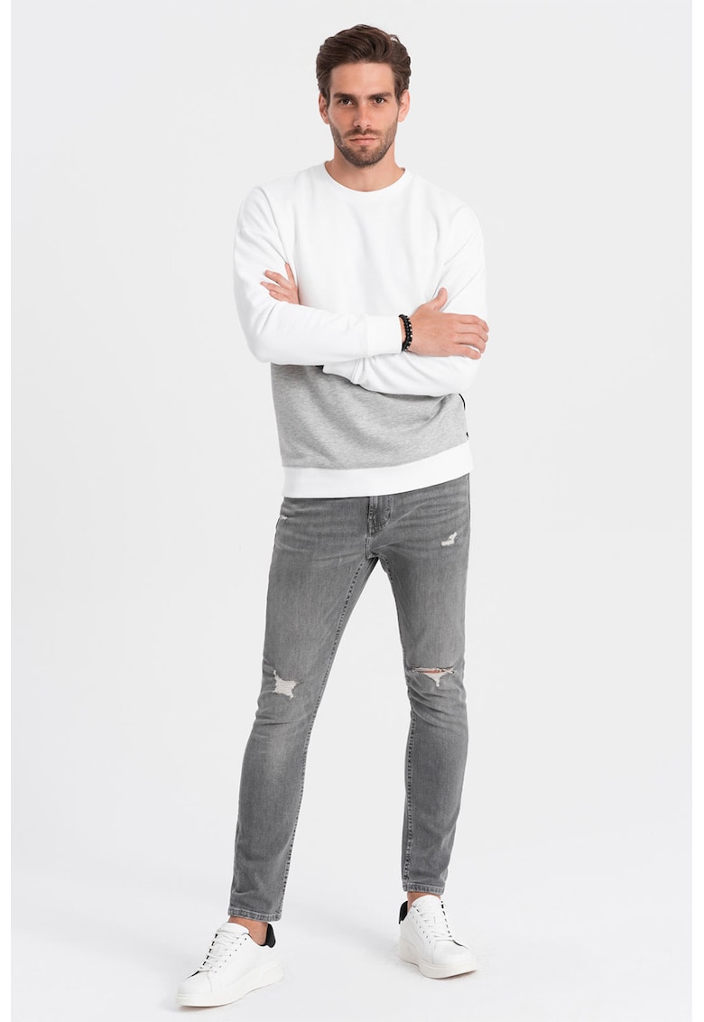 Bluza de trening cu decolteu la baza gatului si model colorblock - Alb/Gri
