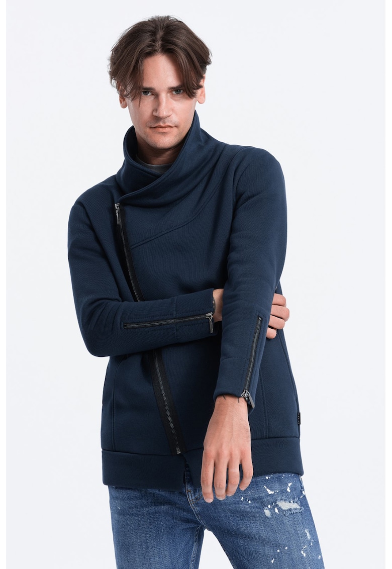 Bluza de trening cu guler inalt si fermoar - Bleumarin
