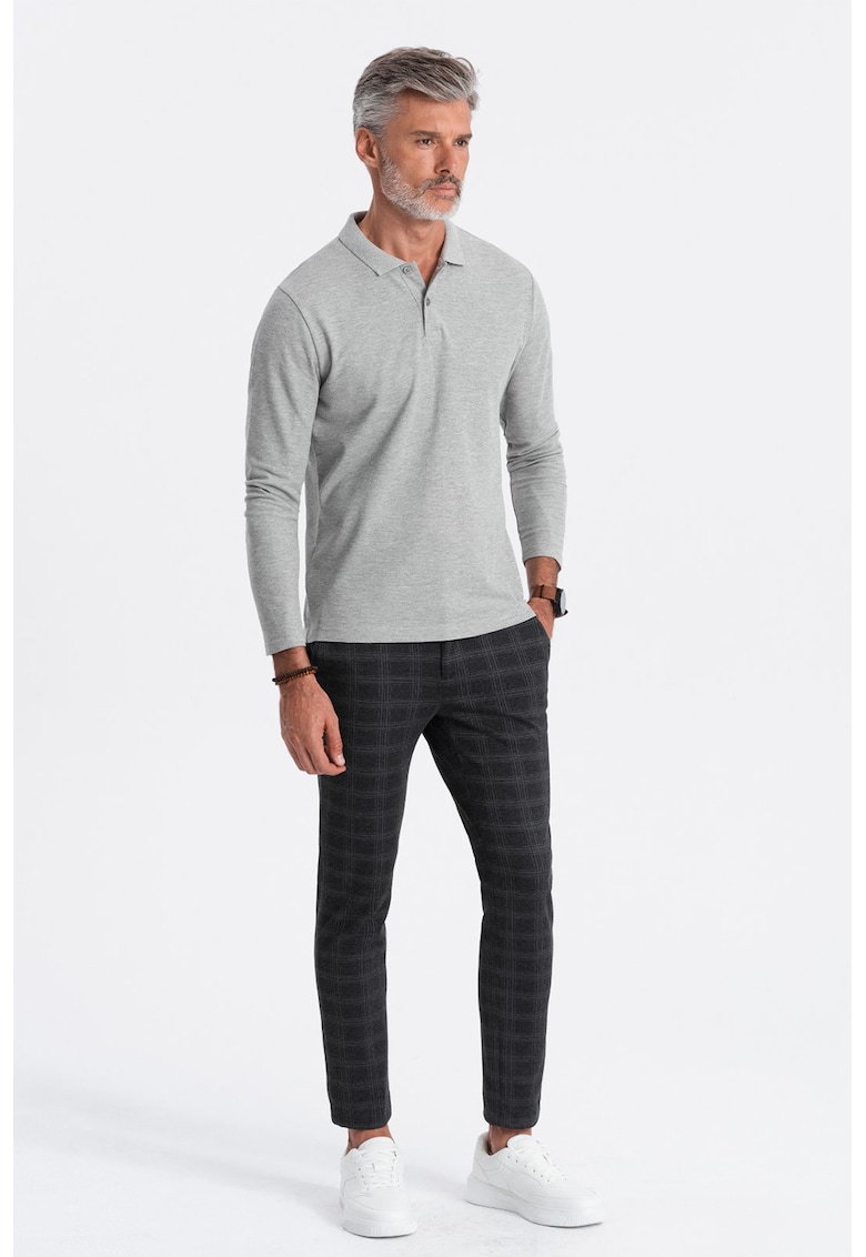 Bluza polo din bumbac pique - Gri deschis melange