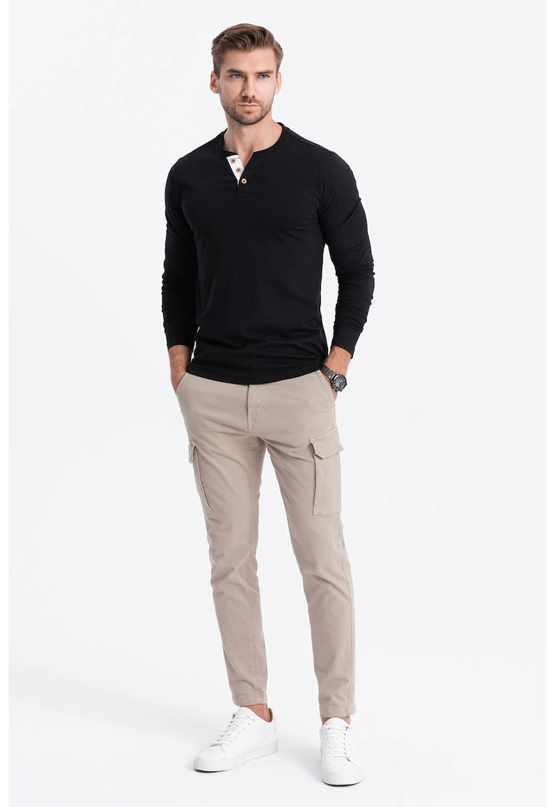 Bluza din bumbac cu fenta cu nasturi - Negru