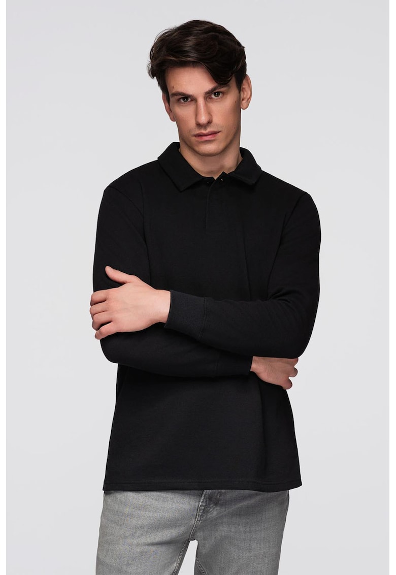 Bluza polo din amestec de bumbac - Negru