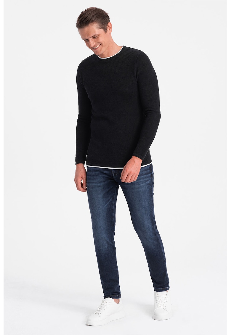 Pulover slim fit cu model uni - Negru