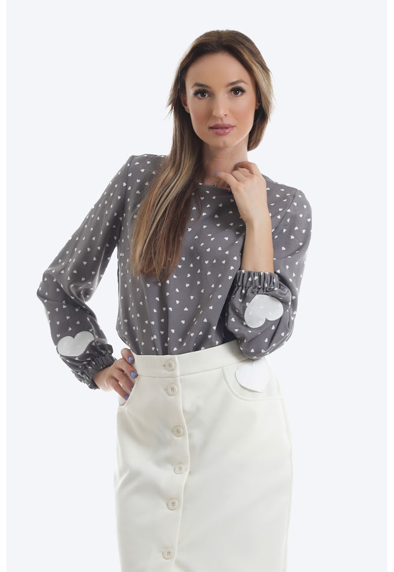 Bluza din viscoza cu imprimeu cu inimi - Alb/Gri