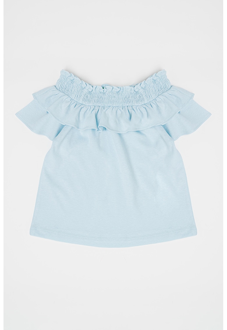 Bluza din amestec de in cu volane - Albastru deschis