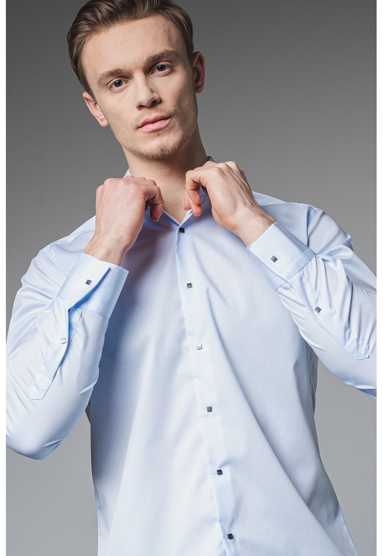 Camasa regular fit cu guler clasic - Albastru glaciar