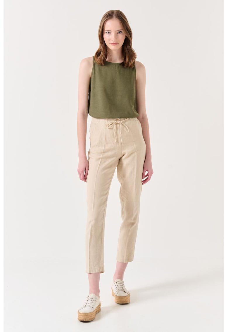 Pantaloni de in cu talie inalta - Bej deschis