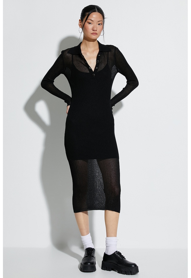Rochie midi cu aspect semitransparent - Negru
